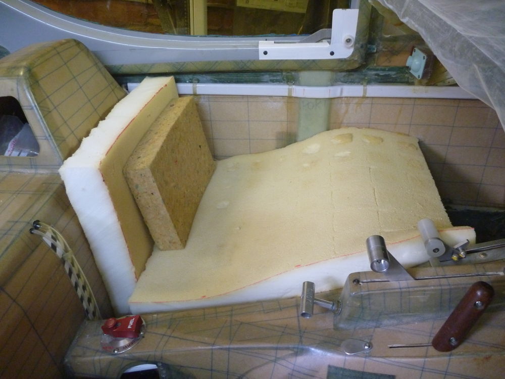 trial assembly of foam blocks on seat